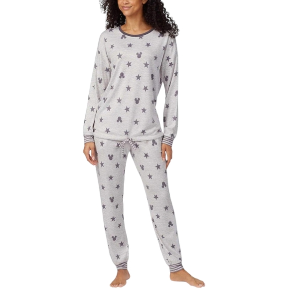 Disney Mickey Mouse Print Women's 2 Piece Pajama Set Grey Black Size XL - Picture 5 of 10